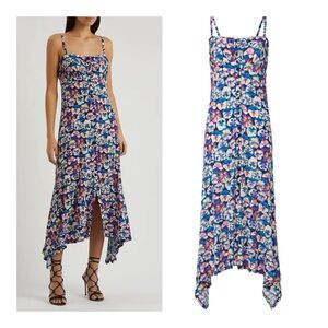 Paco Rabanne Asymmetrical Floral Dress in Blue and Pink